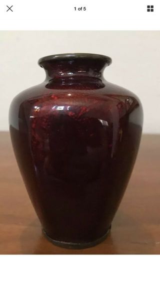 Antique 100 Yr Old Red Ox Blood Foil Hidden Flowers Cloisonné Vase Marked Set 3 10