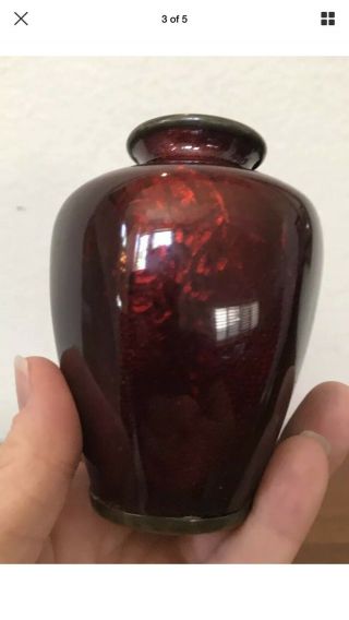 Antique 100 Yr Old Red Ox Blood Foil Hidden Flowers Cloisonné Vase Marked Set 3 11