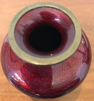 Antique 100 Yr Old Red Ox Blood Foil Hidden Flowers Cloisonné Vase Marked Set 3 4