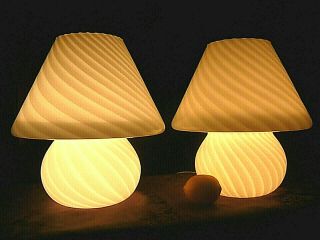 Huge,  Mid Century Modern 16 " Murano White Mushroom Swirl Glass Lamps/2