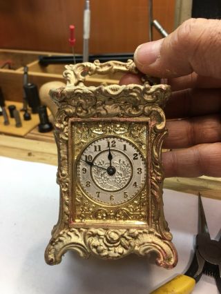 Rare C.  1890 Ansonia Miniature Rococo Carriage Desk Clock