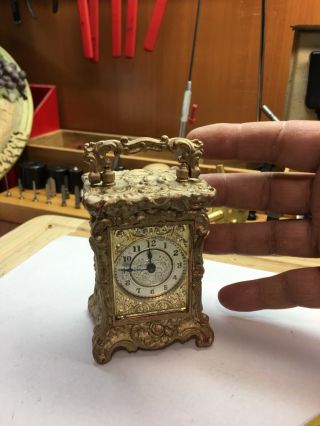 RARE C.  1890 ANSONIA MINIATURE ROCOCO CARRIAGE DESK CLOCK 3