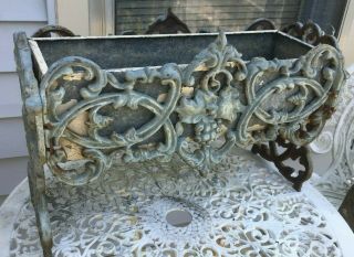 Antique Cast Iron Garden Planter Jardiniere Rectangular W Metal Liner 22 " Large