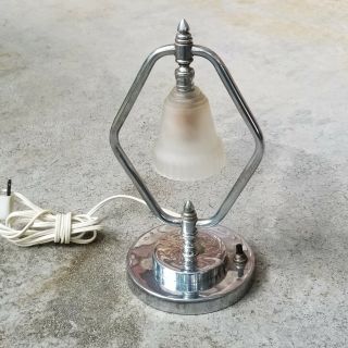 Vintage Art Deco Chrome Bedside Night Light With Adjustable Frosted Glass Shade