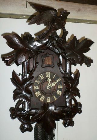 Stunning Rare Antique German Black Forest Deeply Carved Distressed Cuckoo Clock