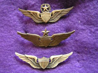 633.  Viet Nam Era " Set " Of Sterling Us Army Pilots Wings In 2 Inches