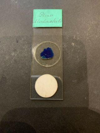 Blue Malachite Antique Victorian Microscope Slide Rock Rare Geology Old Mineral
