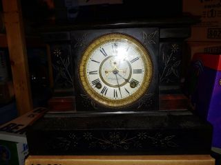 Antique Ansonia Marble Mantel Clock With Key