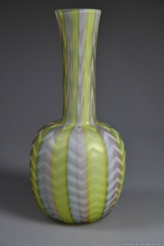 4q 1800s / 1q 1900s Rainbow Mother - Of - Pearl Satin Cased Glass Herrignbone Vase