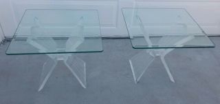 Mid Century Charles Hollis Jones Style Sculptural Lucite&glass Side/end Tables
