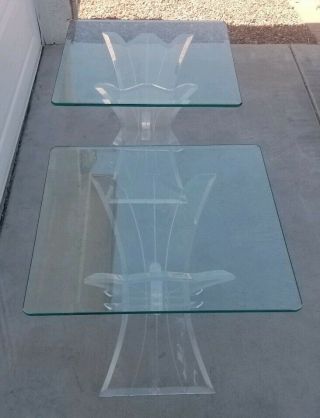 Mid Century Charles Hollis Jones Style Sculptural Lucite&Glass Side/End Tables 4