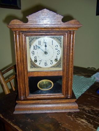 Antique Sessions Oak Mission Style 8 Day Mantle Clock