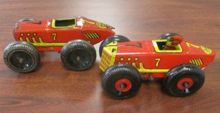 2 Vintage Marx Tin Litho Wind - Up No.  7 Midget Racer Race Cars 1 For Parts/repair