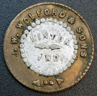 Linton,  In Indiana J.  W.  Wolford & Sons Coal Scrip Bi - Metal 5 Cent Trade Token