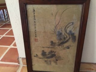 Antique Chinese Painting Of Fish Qing 19thc Signed Seal & Calligraphy 29x20”