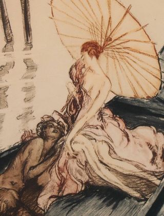 Antique Art Deco Jean - Gabriel Domergue,  Satyr,  Nude & Gondola Tinted Etching 3