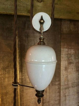 Antique Victorian rise and fall pendant with Holophane glass shade 3