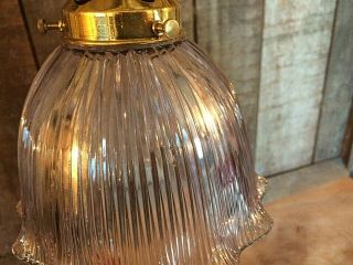 Antique Victorian rise and fall pendant with Holophane glass shade 4