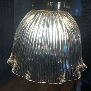 Antique Victorian rise and fall pendant with Holophane glass shade 5