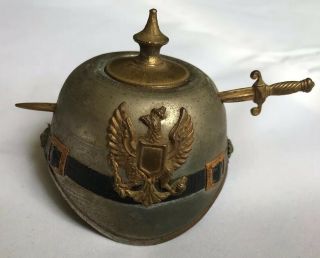 Ww1 Inkwell Trench Art Prussian Spiked Helmet German