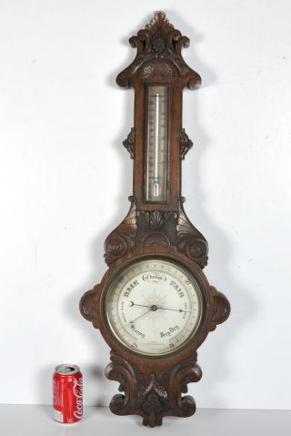 Vtg Antique Wall - Mount Barometer Thermometer J.  Lizars Glasgow Edinburgh Britain