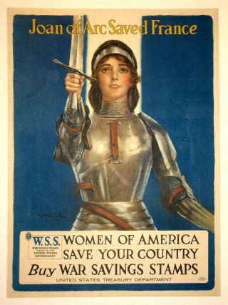 U.  S.  Ww1 Poster " Joan Of Arc " 1917 Haskell Coffin 30 " X 40 " Linen Backe