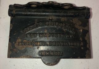 Antique Civil War Era Cast Iron Match Box Self Closing Estate Find 4”