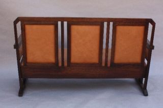 1910 Arts & Crafts Settle Antique Oak & Leather Craftsman Sofa Vintage (9779) 4