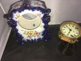 Antique 1800s Ansonia Clock Co Mantel Clock Flow Cobalt Blue Porcelain No97
