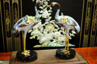 One Vintage Chinese Bronze Cloisonné Cranes 1970s