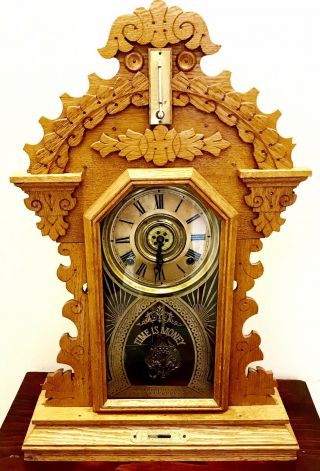 The E.  Ingraham Co.  Antique Oak 8 Day “detroit” Shelf / Mantel Clock