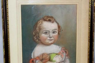 A GREAT 19TH C PASTEL/PAPER PORTRAIT OF A YOUNG GIRL IN AN ORANGE DRESS 3