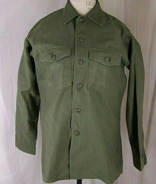 Vietnam Us Army Og - 107 Cotton Sateen Fatigue Shirt Jacket 16 1/2 X 34 1969