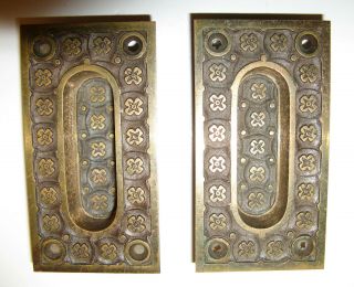 Antique Cast Bronze Rare Yale & Towne Sashs Lifts Pocket Door Pulls Handles