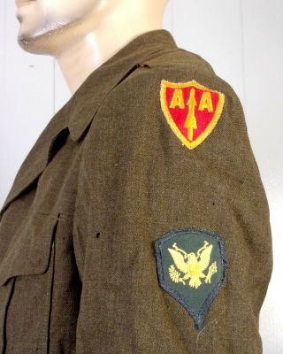 vtg 1940s WWII Era US Army Uniform Wool Ike Jacket Anti Aircraft rockabilly 42 L 2