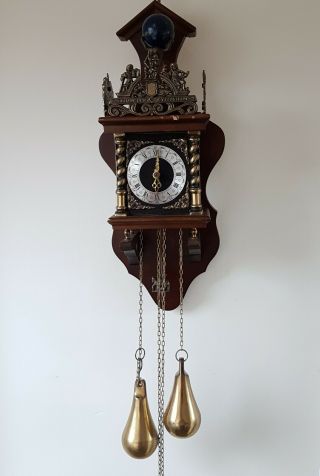 Large Vintage German Or Dutch Atlas Wooden Case Striking Wall Clock