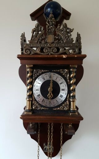 Large Vintage German or Dutch ATLAS Wooden Case Striking Wall Clock 2