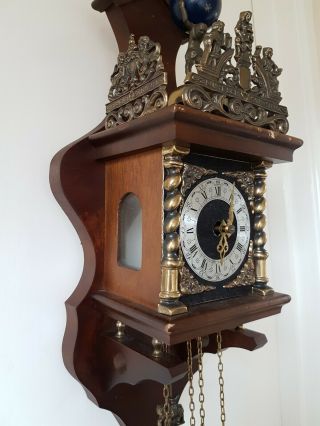 Large Vintage German or Dutch ATLAS Wooden Case Striking Wall Clock 3