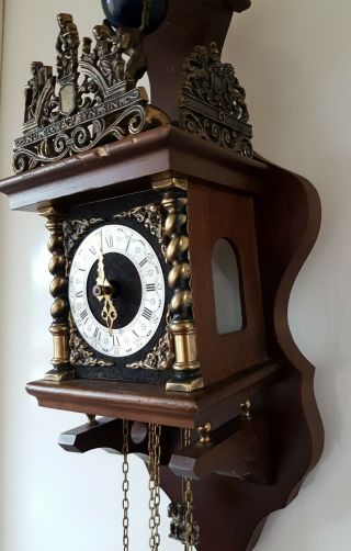 Large Vintage German or Dutch ATLAS Wooden Case Striking Wall Clock 4