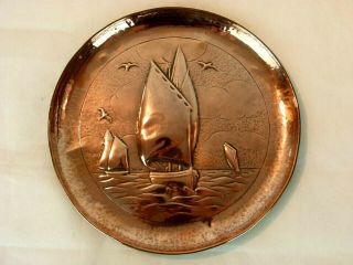 A Arts And Crafts Newlyn School Copper Charger - Luggers In Full Sail