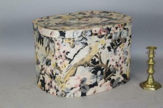 Rare 19th C Wall Paper Covered Oval Hat Box With 1869 Providence,  Ri Newspaper