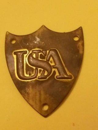 Rare Usa Shield 1861 Civil War Allegheny Arsenal Gilded Brass Usa Saddle Tag