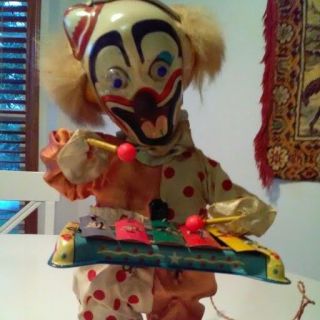Battery Operated " Blinky The Clown " With Xylophone 1950 