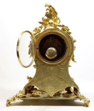 Antique Mantle Clock French Lovely 1880s Embossed Rococo Bronze Bell Striking 12
