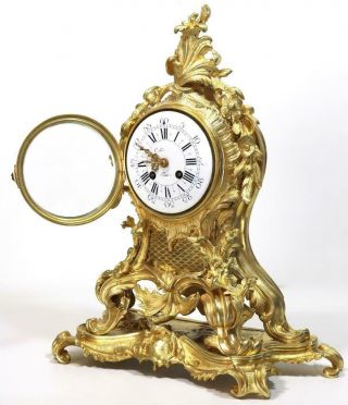 Antique Mantle Clock French Lovely 1880s Embossed Rococo Bronze Bell Striking