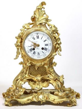 Antique Mantle Clock French Lovely 1880s Embossed Rococo Bronze Bell Striking 2