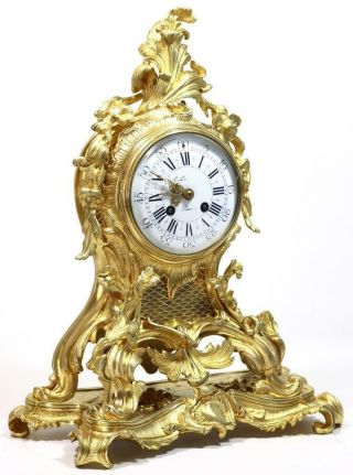 Antique Mantle Clock French Lovely 1880s Embossed Rococo Bronze Bell Striking 3