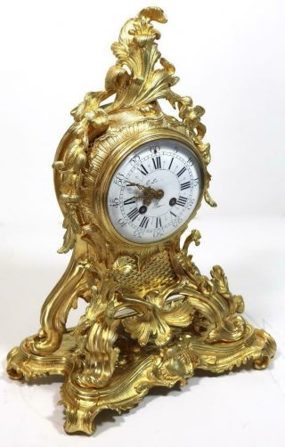 Antique Mantle Clock French Lovely 1880s Embossed Rococo Bronze Bell Striking 4