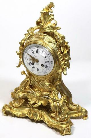 Antique Mantle Clock French Lovely 1880s Embossed Rococo Bronze Bell Striking 5