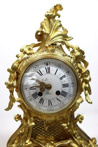 Antique Mantle Clock French Lovely 1880s Embossed Rococo Bronze Bell Striking 9